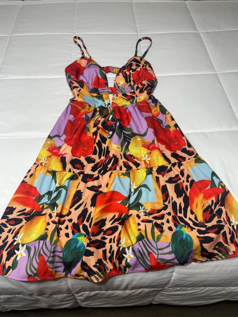 Tropical Floral Cutout Sundress - Bright Multicolor